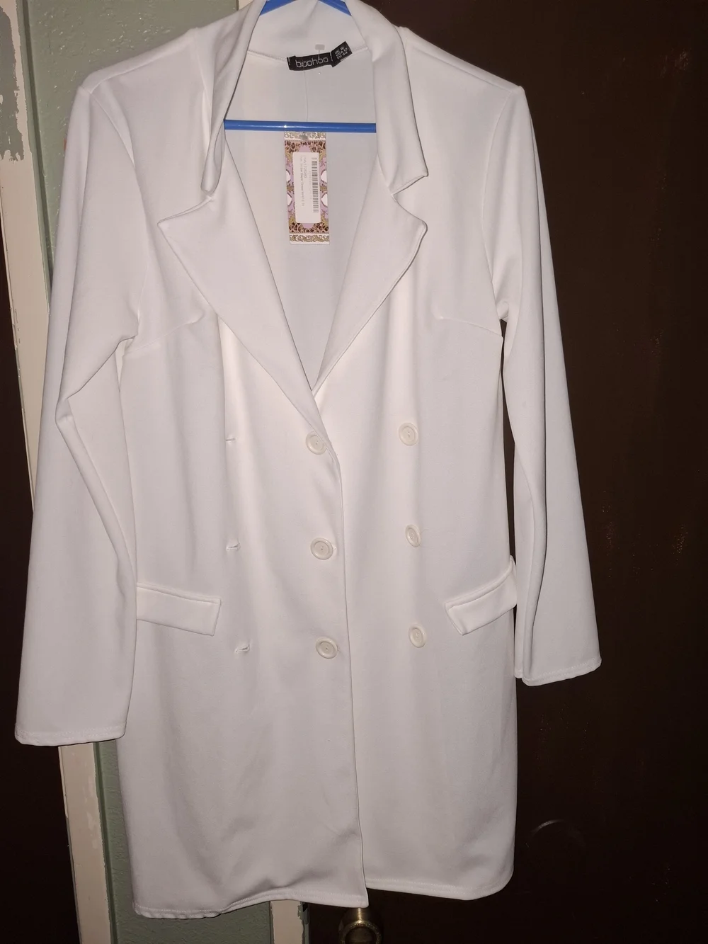Boohoo Cream Double-Breasted Long Blazer